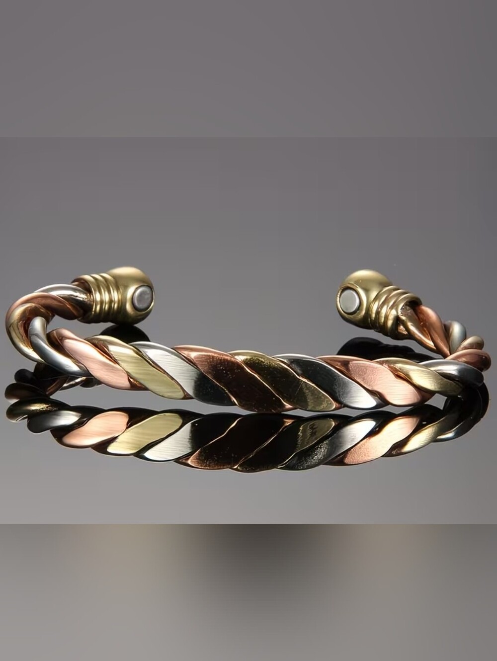 Tri-Tone Twisted Cuff- Magnetic Bracelet - Gold, Silver & Rose Gold.